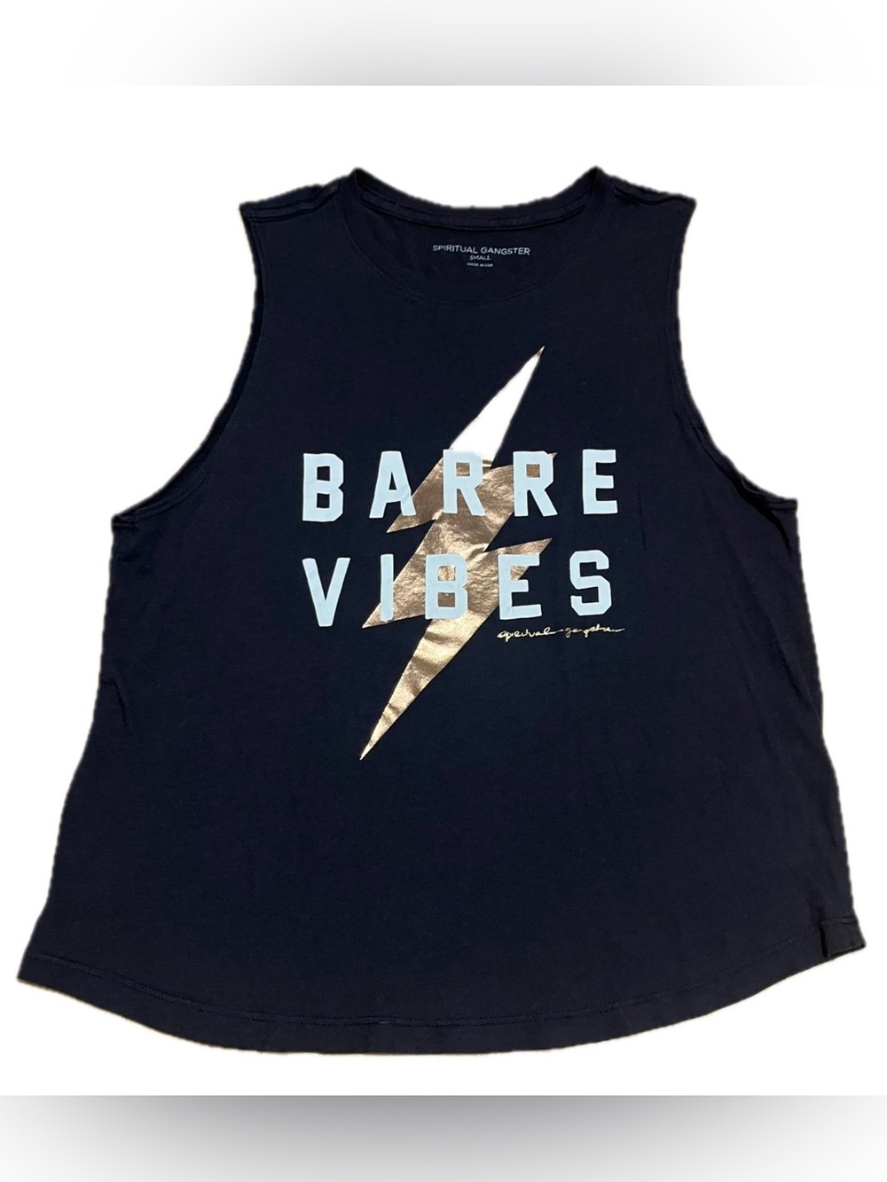 Spiritual Gangster Barre Vibes Sleeveless Muscle Tank - Dark Gray Metallic Gold
